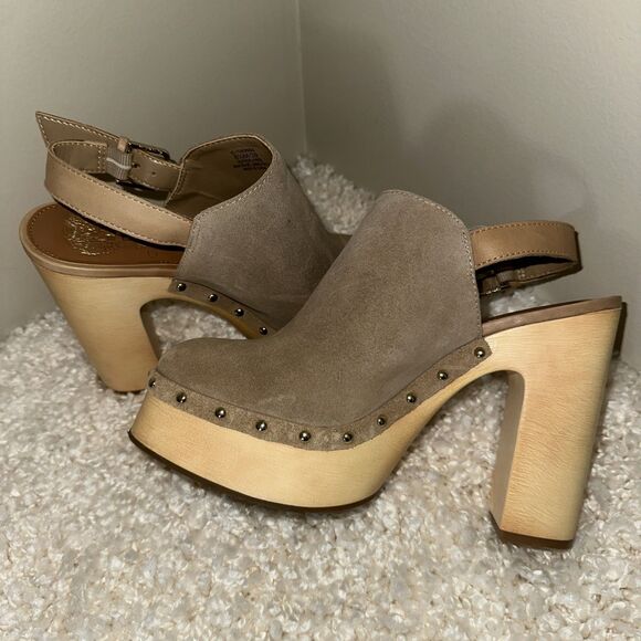 Vince Camuto Women's 8.5 / 39 Ithernda Platform Clog Slingback Studded Suede Tan - Picture 1 of 14